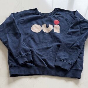 Clare V Navy 'oui' Graphic Sweatshirt, Medium